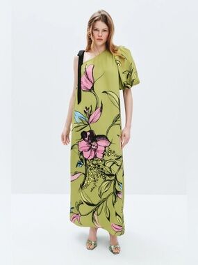 Stine Goya green One Sleeve Maxi Dress with Bow Strap